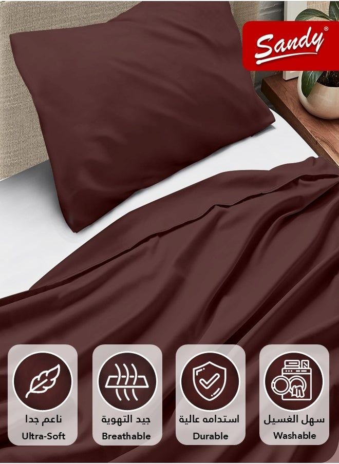 Sandy - Sandy Premium Hotel Quality Flat Sheet and Pillow Case, Bed Sheet 2 Pieces Set, Soft & Breathable and Cooling, Extra Twin Size 243 x 167 cm, Burgundy Brown - Image 1