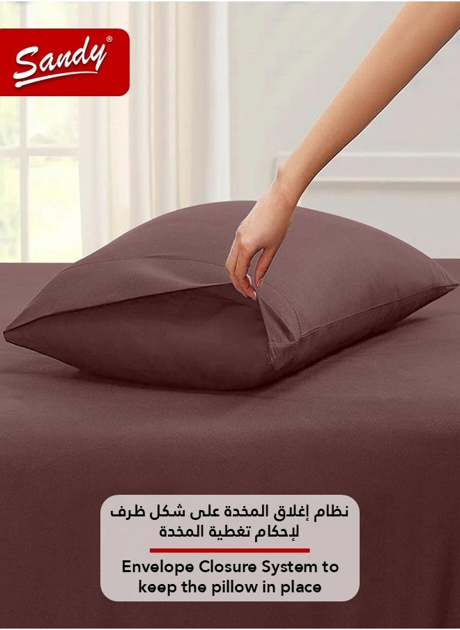Sandy - Sandy Premium Hotel Quality Flat Sheet and Pillow Case, Bed Sheet 2 Pieces Set, Soft & Breathable and Cooling, Extra Twin Size 243 x 167 cm, Burgundy Brown - Image 1
