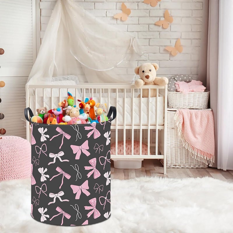 HKEC 19.7" Laundry Basket,Kids Dirty Clothes Hamper,Waterproof Toys Storage Bin,Room Decor,Gift Baskets,Nursery Hamper(Bowknot) - Image 3