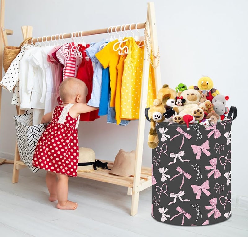 HKEC 19.7" Laundry Basket,Kids Dirty Clothes Hamper,Waterproof Toys Storage Bin,Room Decor,Gift Baskets,Nursery Hamper(Bowknot) - Image 5