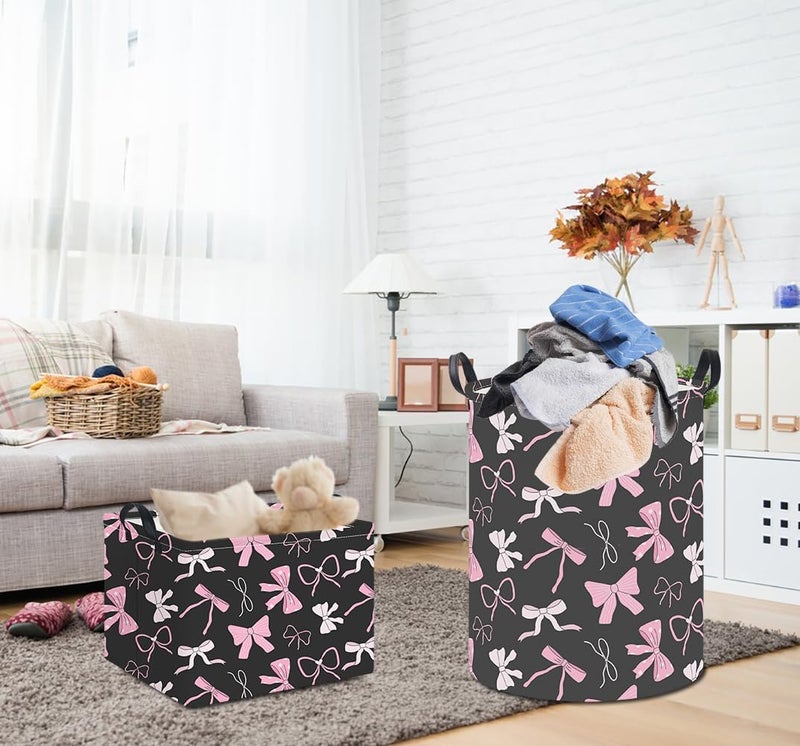 HKEC 19.7" Laundry Basket,Kids Dirty Clothes Hamper,Waterproof Toys Storage Bin,Room Decor,Gift Baskets,Nursery Hamper(Bowknot) - Image 2