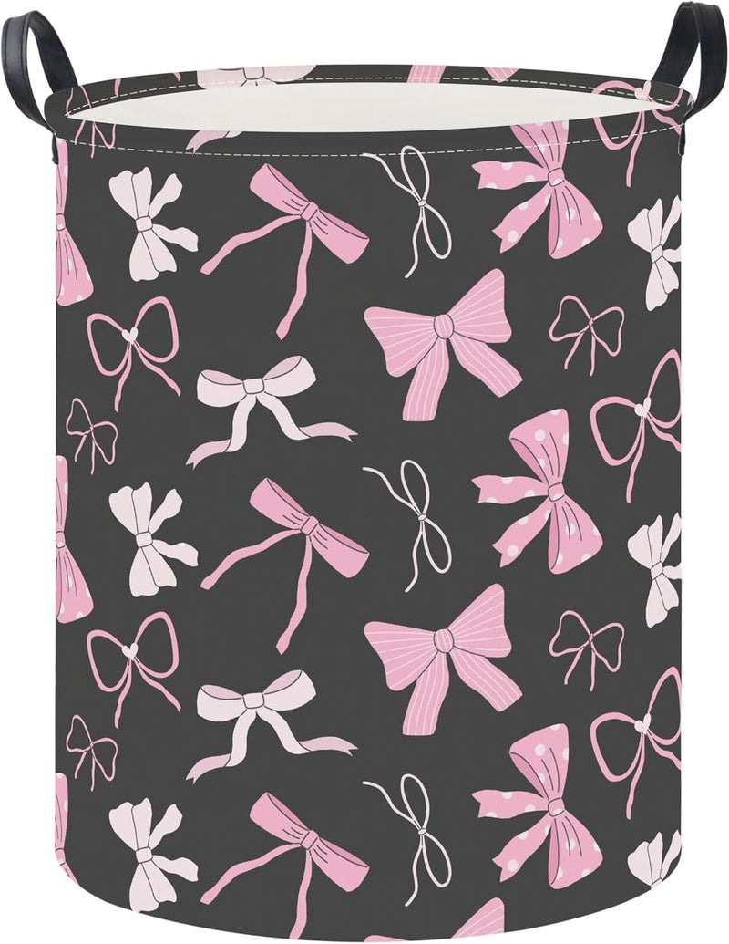 HKEC 19.7" Laundry Basket,Kids Dirty Clothes Hamper,Waterproof Toys Storage Bin,Room Decor,Gift Baskets,Nursery Hamper(Bowknot) - Image 1