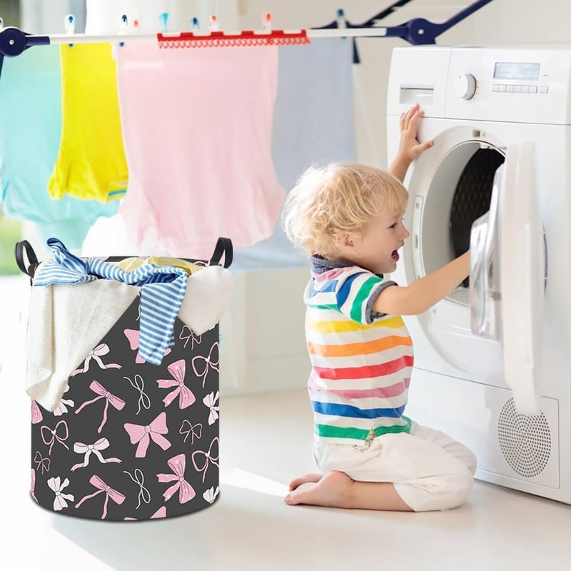 HKEC 19.7" Laundry Basket,Kids Dirty Clothes Hamper,Waterproof Toys Storage Bin,Room Decor,Gift Baskets,Nursery Hamper(Bowknot) - Image 4