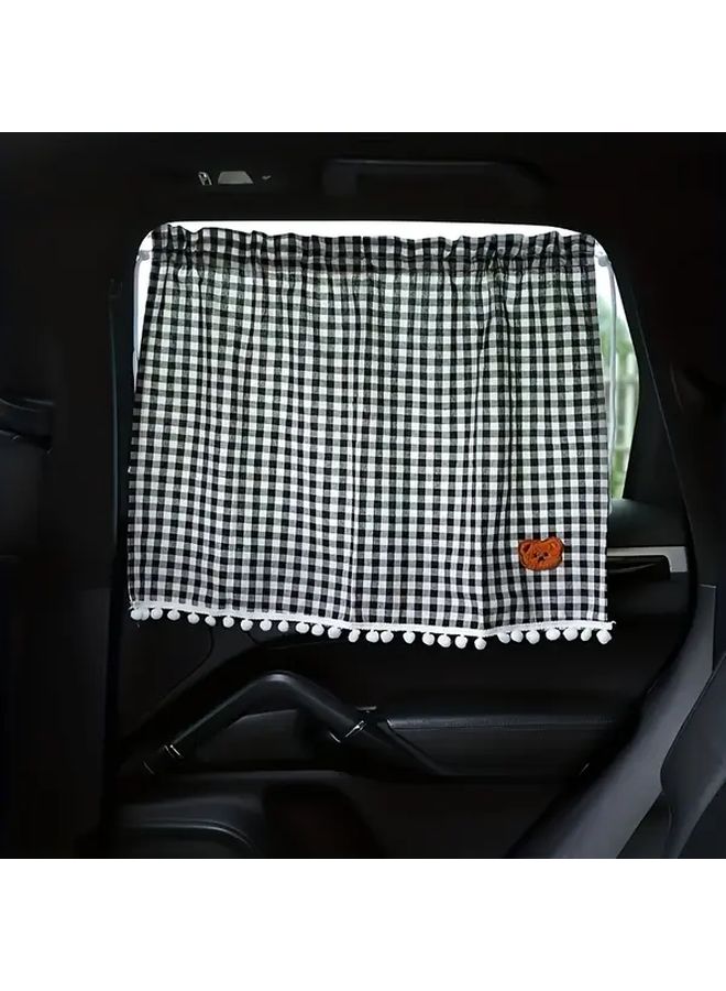 Black Plaid Bear Car Sunshade Curtain Magnetic Privacy Insulation Screen Universal Blackout Window Cover - Image 4