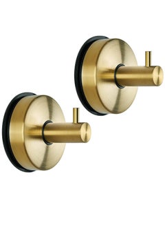 KASTWAVE Suction Cup Hooks for Shower Towel Holder Stainless Steel Vacuum Bathroom Shower Hook Suction Washcloth Hanger Kitchen Towel Rack for Robe Loofah Wreath Glass Door Window Wall Brushed Gold 2Pcs  - Image 1