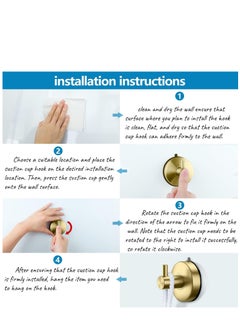KASTWAVE Suction Cup Hooks for Shower Towel Holder Stainless Steel Vacuum Bathroom Shower Hook Suction Washcloth Hanger Kitchen Towel Rack for Robe Loofah Wreath Glass Door Window Wall Brushed Gold 2Pcs  - Image 5