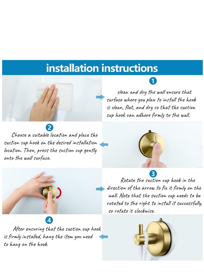 KASTWAVE Suction Cup Hooks for Shower Towel Holder Stainless Steel Vacuum Bathroom Shower Hook Suction Washcloth Hanger Kitchen Towel Rack for Robe Loofah Wreath Glass Door Window Wall Brushed Gold 2Pcs  - Image 5