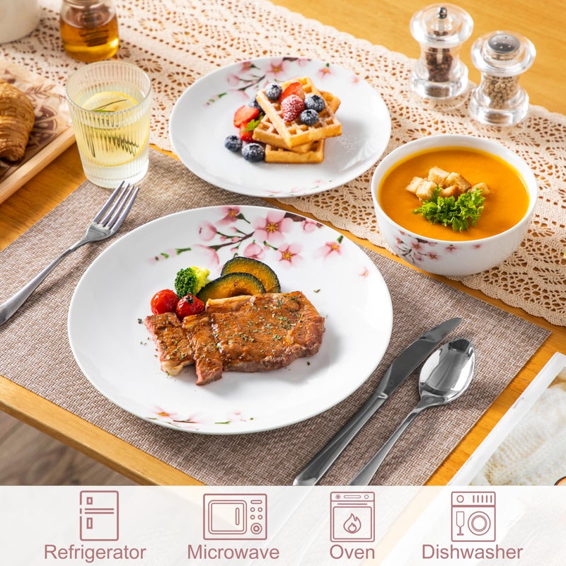 VEWEET Porcelain Dinnerware Sets for 4, 12 Pieces Plates and Bowls Set with Pink Floral, Kitchen Dishes Set Dining Ware for Family, Microwave and Dishwasher Safe, Series ANNIE - Image 5