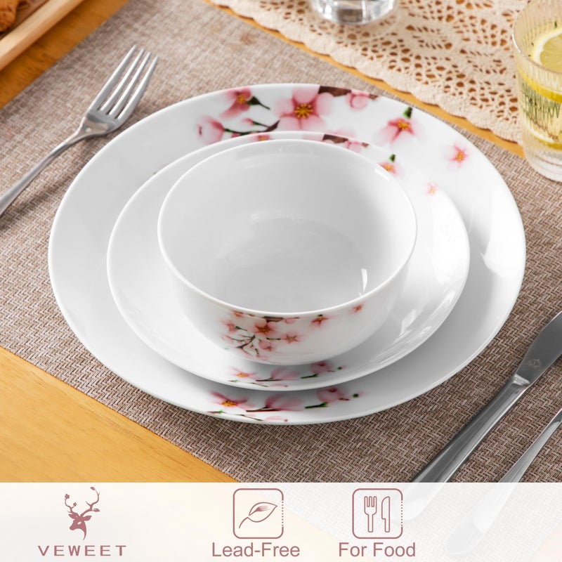 VEWEET Porcelain Dinnerware Sets for 4, 12 Pieces Plates and Bowls Set with Pink Floral, Kitchen Dishes Set Dining Ware for Family, Microwave and Dishwasher Safe, Series ANNIE - Image 4