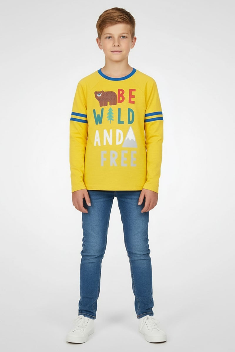 Hamleys Kids Boy Long Sleeve Graphic Print T-Shirt, Yellow - Image 1