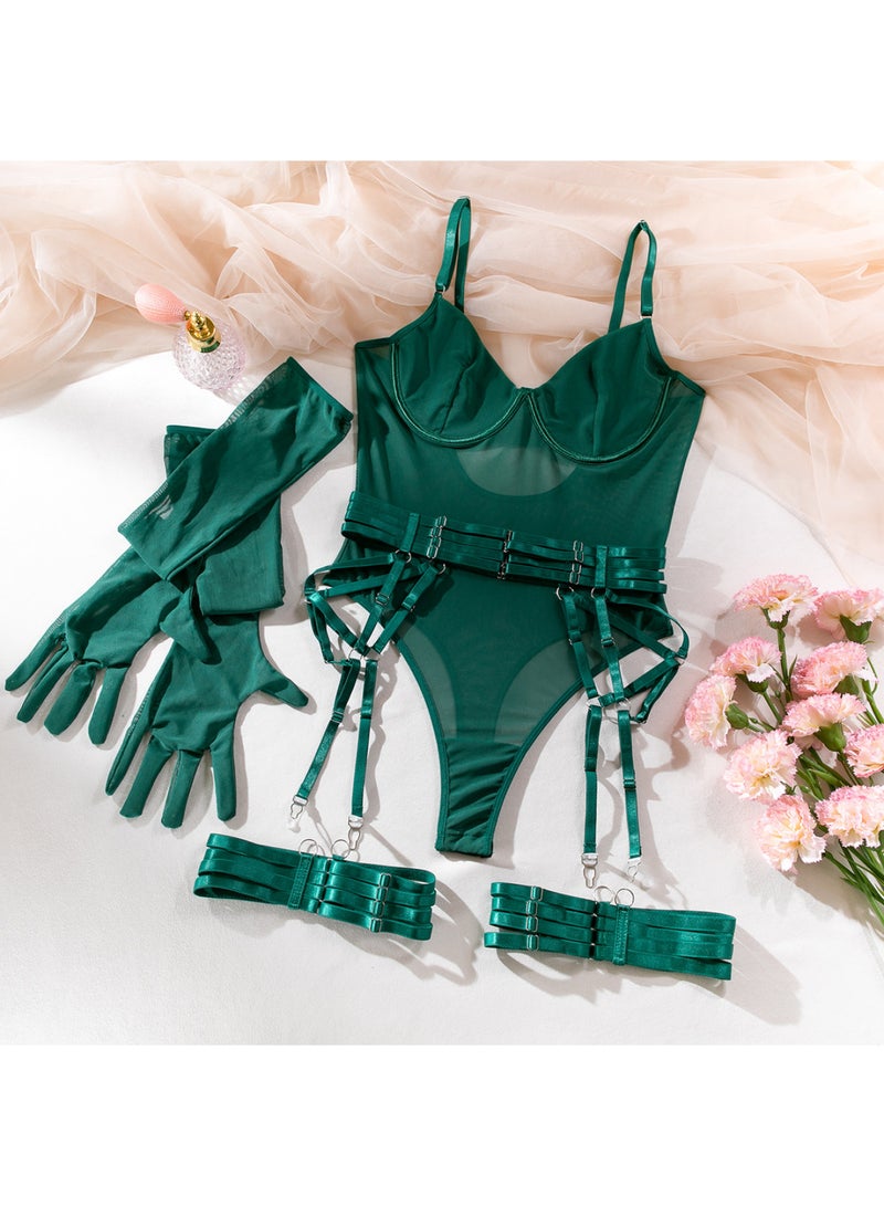 SCACTO Popular Jumpsuit Mesh Stitching Underwear Body Shaping Strap Complex Craft With Gloves 