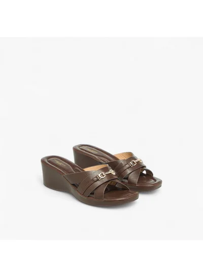 Flora Bella By Shoexpress Women Metal Accent Slip-On Sandals with Wedge Heels