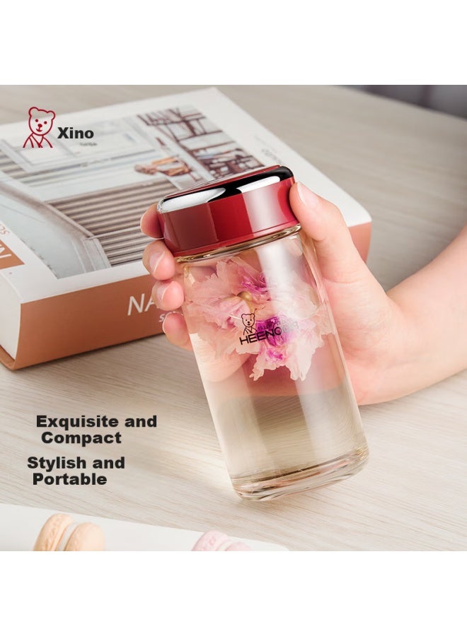Heenoor Single-layer Glass Cup For Home And Office, Water Cup For Women, Stylish Portable Tea Cup Xn-9056 Red 360ml - Image 1