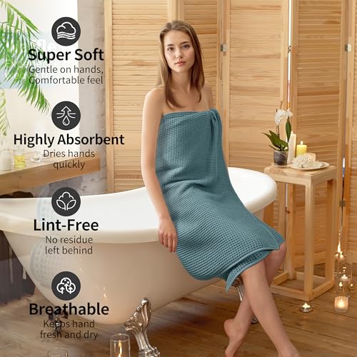 MICROFI New Microfiber Waffle Bath Towels, 2 Pieces, Oversized, Soft, Absorbent, Fast Drying, Lint Free 430 GSM (Green) - Image 4