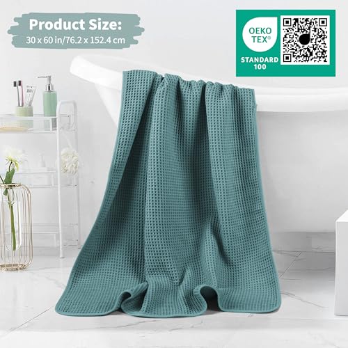 MICROFI New Microfiber Waffle Bath Towels, 2 Pieces, Oversized, Soft, Absorbent, Fast Drying, Lint Free 430 GSM (Green) - Image 5