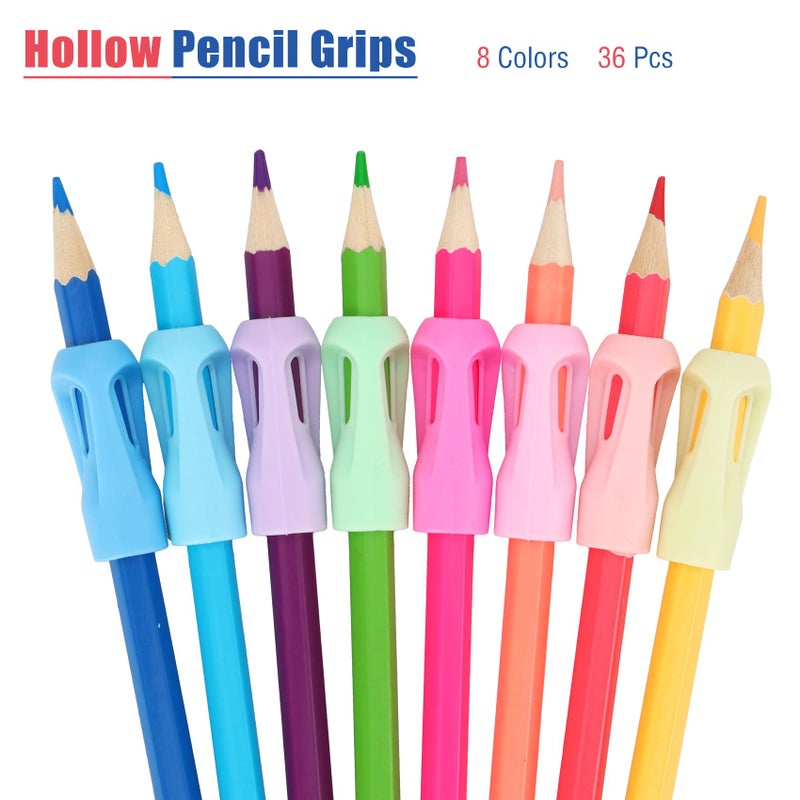 Larspotta Ergonomic Pencil Grips 36 Packs with 8 Colors, Hollow Trigonal Pencil Holders for Kids Handwriting, Toddler Silicone Pencil Cushion Grippers, Gel Pen Grips for Adults Writing Aid - Image 5