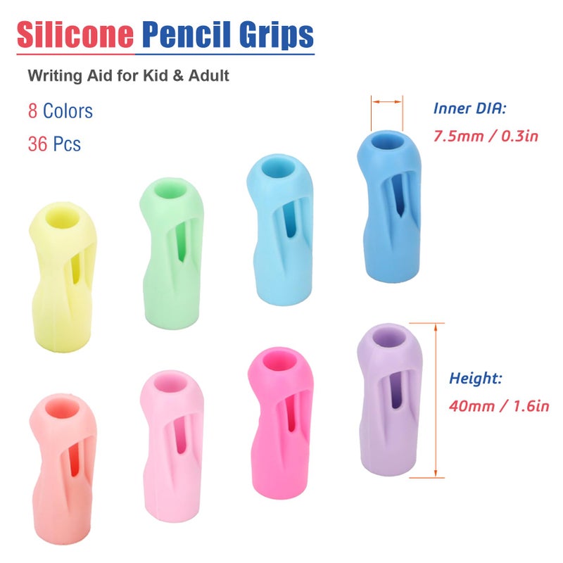 Larspotta Ergonomic Pencil Grips 36 Packs with 8 Colors, Hollow Trigonal Pencil Holders for Kids Handwriting, Toddler Silicone Pencil Cushion Grippers, Gel Pen Grips for Adults Writing Aid - Image 2