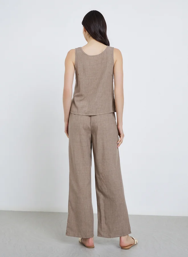 Styli Styli Women Brown Sleeveless Top and Trousers Co-Ords