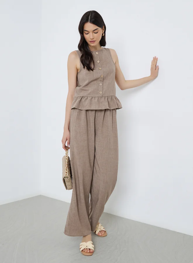 تايك تو Take Two Women Brown Sleeveless Top and Trousers Co-Ords