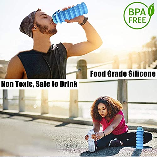 Baskety Collapsible Water Bottle Reusable Silicone Foldable Bottle for Travel, Gym, Camping, Hiking Sports - 550ml (Blue, Pack of 2) - Image 5