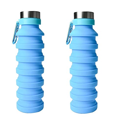 Baskety Collapsible Water Bottle Reusable Silicone Foldable Bottle for Travel, Gym, Camping, Hiking Sports - 550ml (Blue, Pack of 2) - Image 1