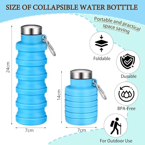 Baskety Collapsible Water Bottle Reusable Silicone Foldable Bottle for Travel, Gym, Camping, Hiking Sports - 550ml (Blue, Pack of 2) - Image 2