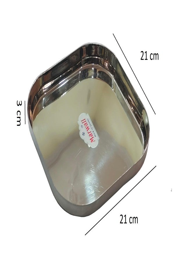 MARWALL Stainless Steel Square Thali/Khumcha/Plates (21 CM X21 CM) - Image 5