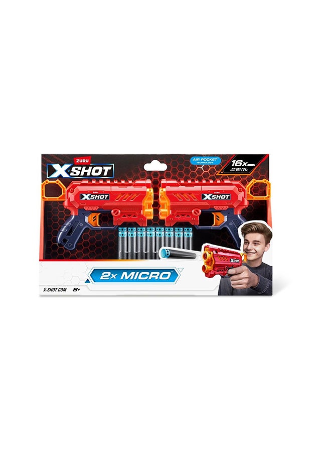 X-Shot Excel Micro 2.0 Twin Pack Blasters with 16 Darts - Image 1