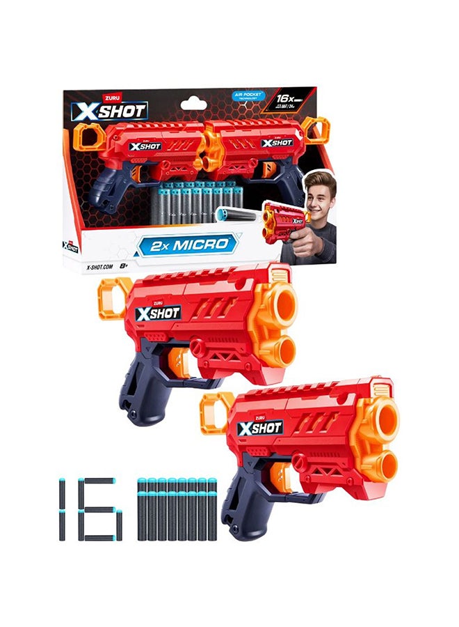 X-Shot Excel Micro 2.0 Twin Pack Blasters with 16 Darts - Image 2