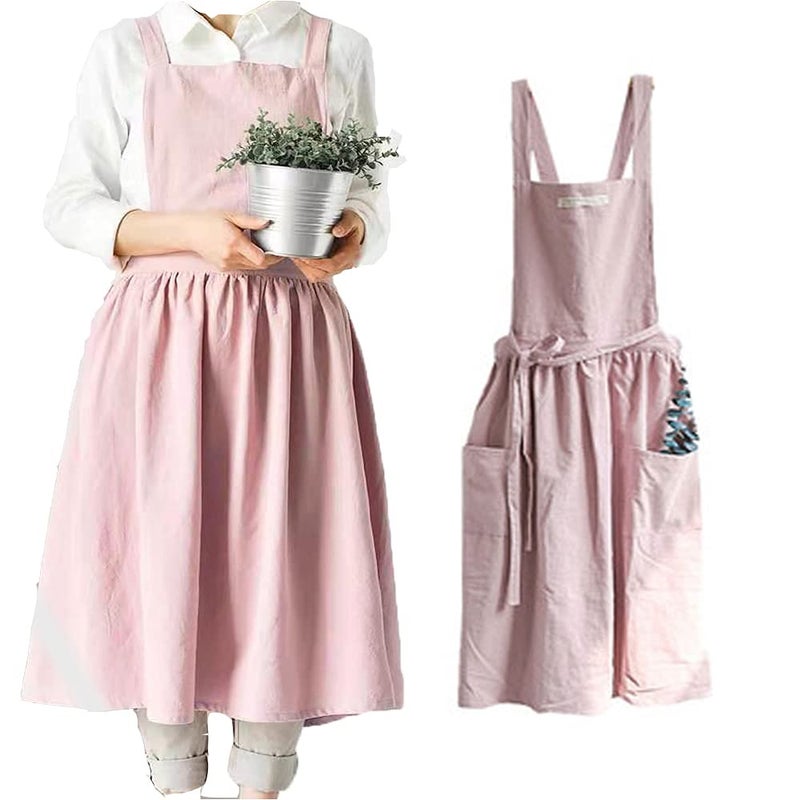 SFZXTINP Cotton and linen Kitchen Cooking Aprons Dress for Women with Pockets Cute for Baking Painting Gardening Cleaning