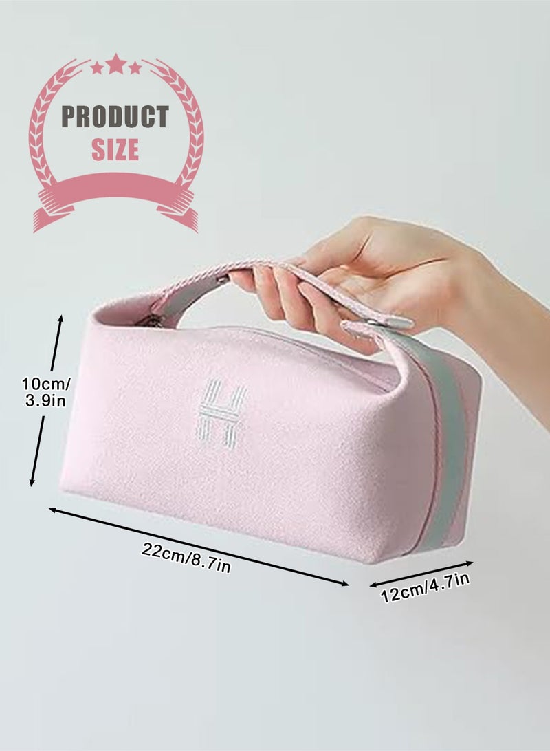 Makeup Bag Travel Toiletry Bag, Small Cosmetic Bag Portable Travel Makeup Bag with Handle, Fashion Canvas Makeup Organizer Bag Water Resistant for Women and Girls (Pink) - view 3