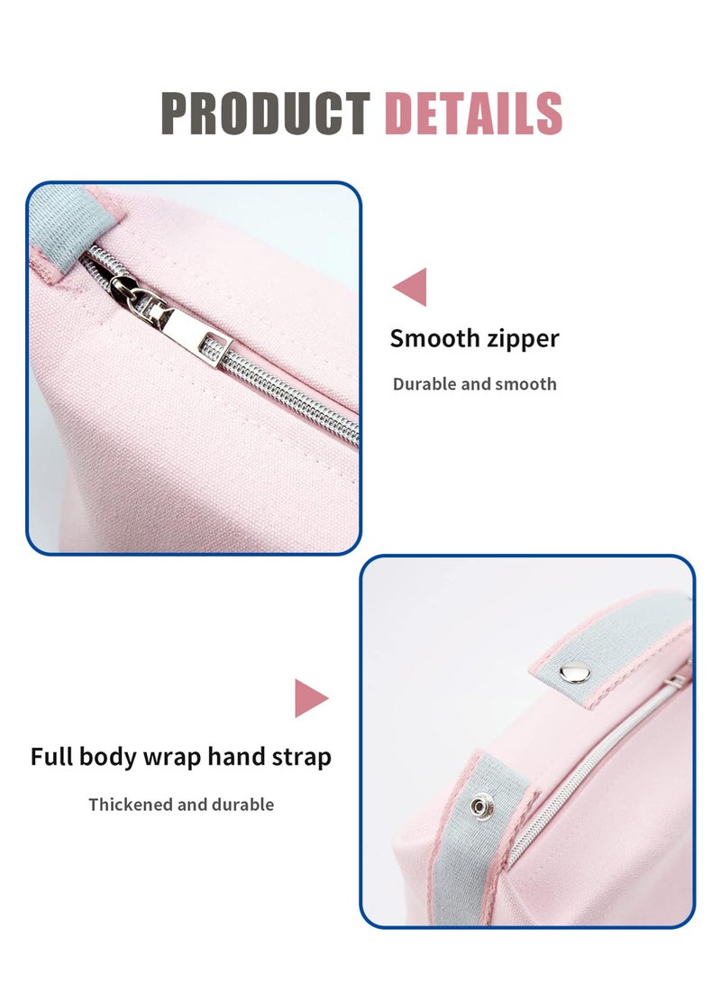 Makeup Bag Travel Toiletry Bag, Small Cosmetic Bag Portable Travel Makeup Bag with Handle, Fashion Canvas Makeup Organizer Bag Water Resistant for Women and Girls (Pink) - view 5