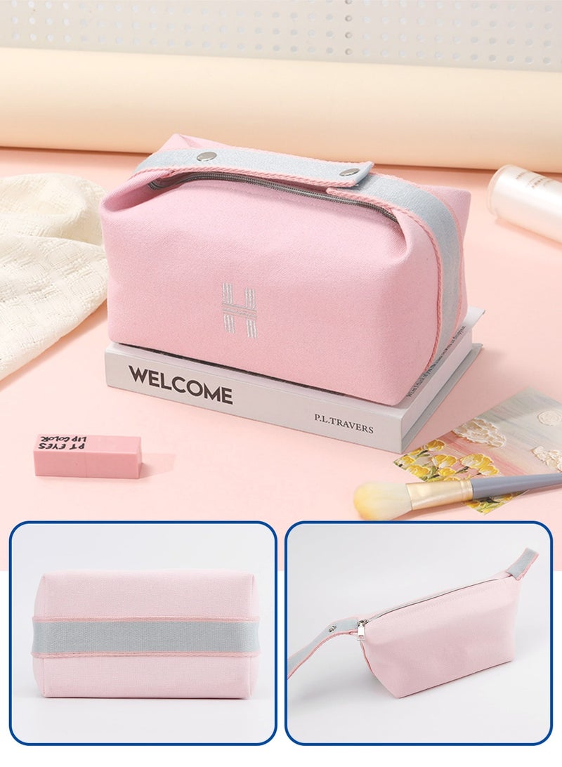 Makeup Bag Travel Toiletry Bag, Small Cosmetic Bag Portable Travel Makeup Bag with Handle, Fashion Canvas Makeup Organizer Bag Water Resistant for Women and Girls (Pink) - view 4