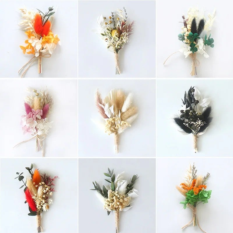 Bluejw Trendy Rustic Dried Flower Wedding Bouquet - Boho Pampas Grass Bridal Flowers with Natural Dried Plants - Image 3