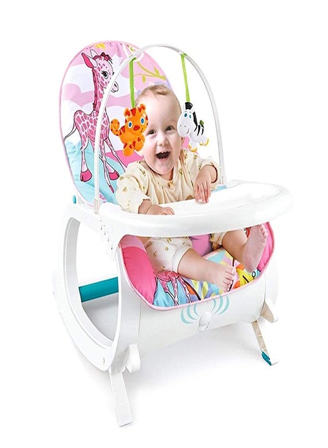 DOMENICO Newborn-to-Toddler Portable Rocker Chair with Tray with Vibration and Musical Mode, Supports up to 20 KG (44 lb), 0-36 Months - Giraffe Pink - Image 1