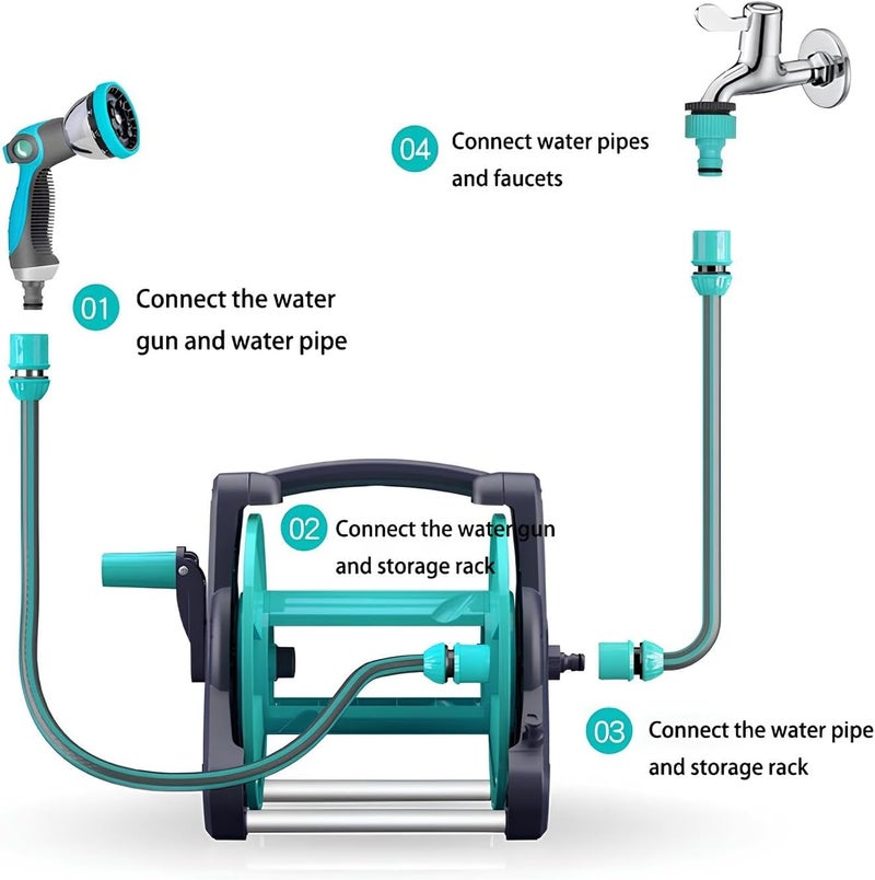HotsUAE Household Water Hose Garden Hose Reel Set, Portable Wall Hanging, 30m Hose, with Ten Types of Water Spray Showerheads, Water Guns and Water Pipe Bracket - Image 5