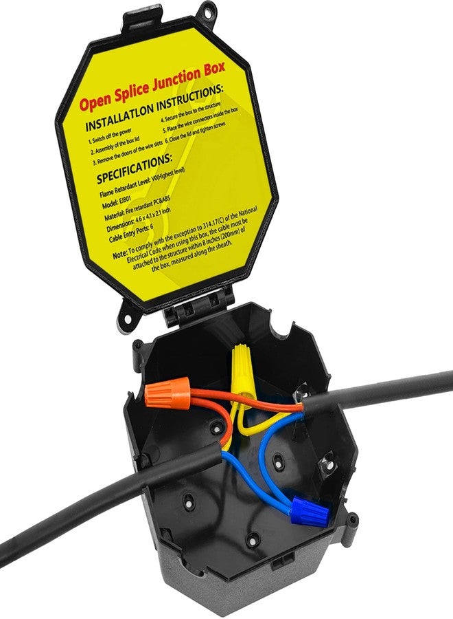 MIARALA Black Open Splice Junction Box (Single), Electrical Splice Box Wire Junction Box with Cover V0 Flame Retardant Rating(Highest Level) - Image 1