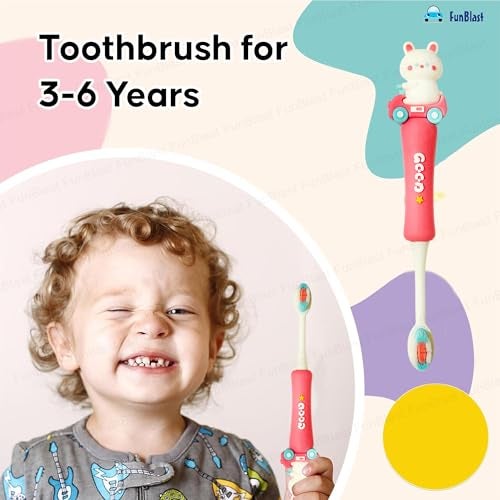 FunBlast Toothbrush for Kids, Animal Design Soft Tooth Brush, Manual Toothbrush for Kids, Extra Microfiber Soft Bristles Toothbrush for 3-6 Years old Children, Boys and Girls (Pink3) - Image 2