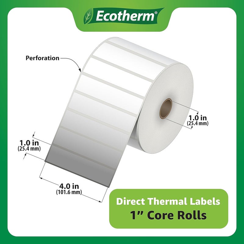Ecotherm 4" x 1" Thermal Labels | 6 Rolls | 15000 Labels | fits Zebra, Munbyn, Rollo, Godex, Arkscan, iDPRT, Offnova Thermal Label Printers and More | Blank White Adhesive Stickers by - Image 3