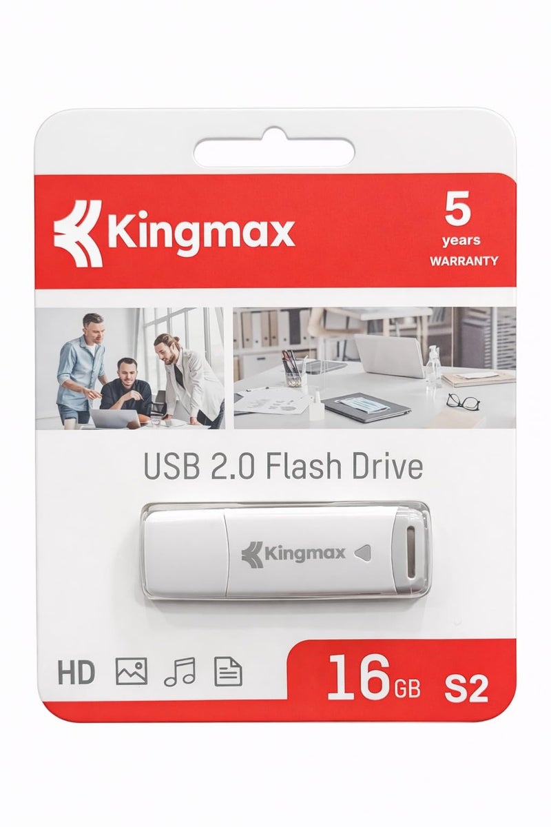 Kingmax USB 2.0 Flash Drive 16GB S2, Portable Memory Stick, High-Speed Data Transfer, Compact & Durable Design, Ideal for Documents, Music, Photos & Videos, 5-Year Warranty