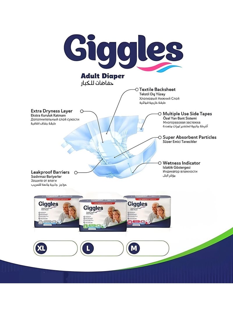 جيجلز حفاضات جيجلز للكبار - للجنسين، فائقة الامتصاص، مقاس متوسط ​​- 30 قطعة - Image 4