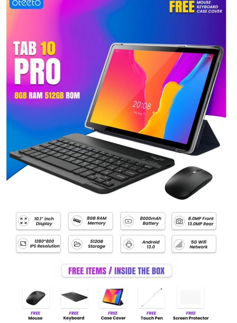 Oteeto Tab 10 Pro 10.1 Inch Single SIM Grey 8GB RAM 512GB 5G - International Version With Keyboard and mouse - Image 2