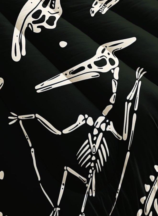 AILONEN Dinosaur Comforter Set Queen Size, Black and White Cartoon Skeleton Bedding for Kids, Boys - Fossil Bones Print Duvet Set, 1 Quilt and 2 Pillowcases, 3-Piece - Image 3