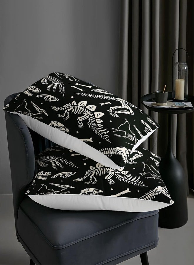 AILONEN Dinosaur Comforter Set Queen Size, Black and White Cartoon Skeleton Bedding for Kids, Boys - Fossil Bones Print Duvet Set, 1 Quilt and 2 Pillowcases, 3-Piece - Image 5