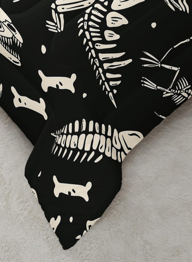 AILONEN Dinosaur Comforter Set Queen Size, Black and White Cartoon Skeleton Bedding for Kids, Boys - Fossil Bones Print Duvet Set, 1 Quilt and 2 Pillowcases, 3-Piece - Image 4