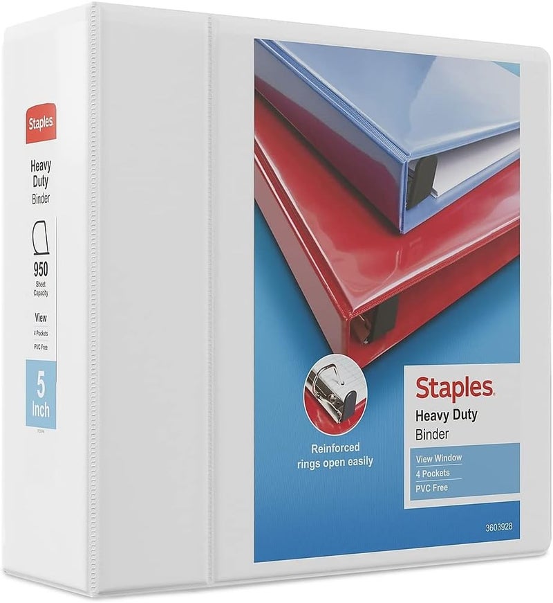 Staples Heavy Duty 5-Inch 3-Ring View Binder White - Image 1