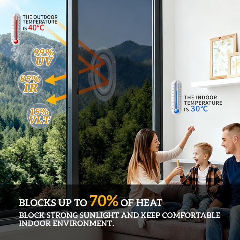 Rockrose Window Tint for Home, One Way Privacy Window Film Heat Blocking, Reflective Mirror Glass Window Privacy Film See Out Not in, 99% UV Block â€“ Black-Silver 36 in x 15FT - Image 2