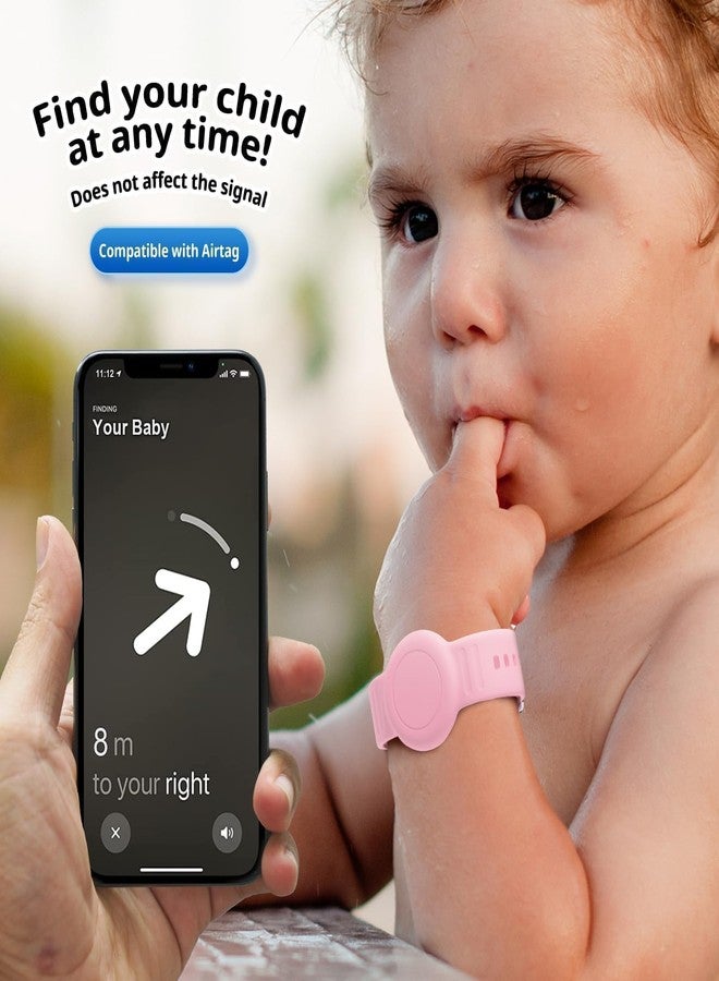 Foweroty 1|2 Pack Bracelet for AirTag 2nd Gen (2026) & 1st for Kids, Waterproof for air tagholder with Soft Silicone Anti-Lost Hidden Wristband Accessories Watch Band for Child, Light Pink - Image 5