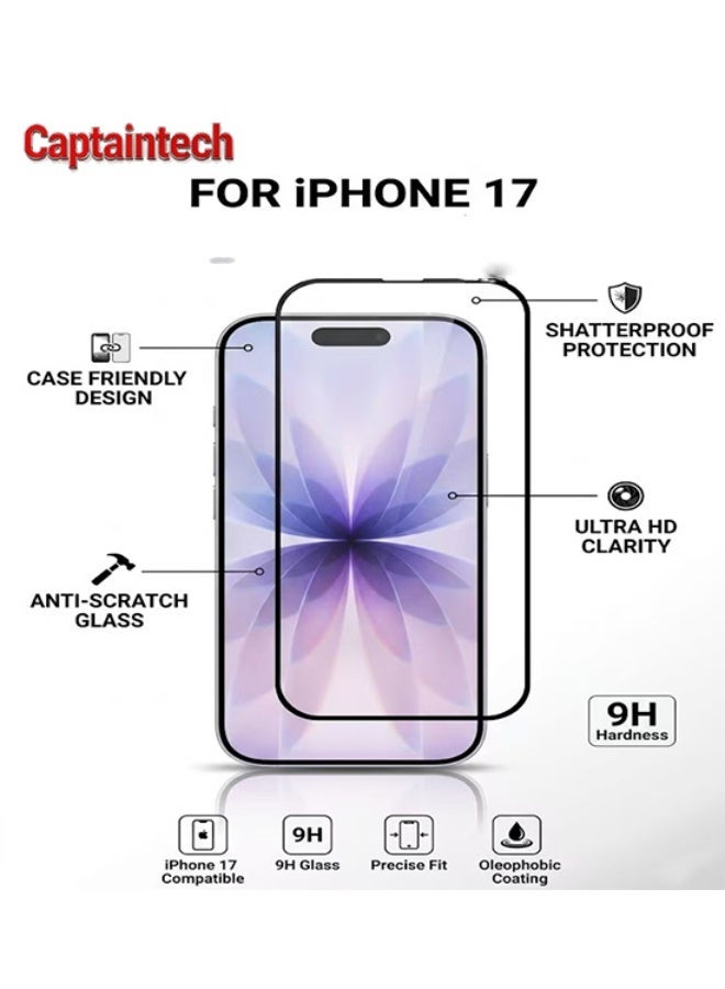 Captaintech Suitable for iPhone 17 screen protector, high-quality 9H tempered glass, shatterproof and scratch resistant, high-definition transparent - Image 1