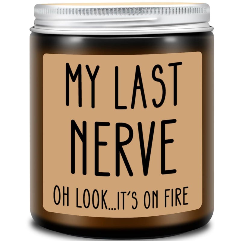 Homsolver Gifts for Women Men, Birthday Gifts for Women, Mom, Her, Him - My Last Nerve Lavender Candles - Funny Best Friend, White Elephant Gift for Adults, Coworkers, Sister, Bestie - Image 1